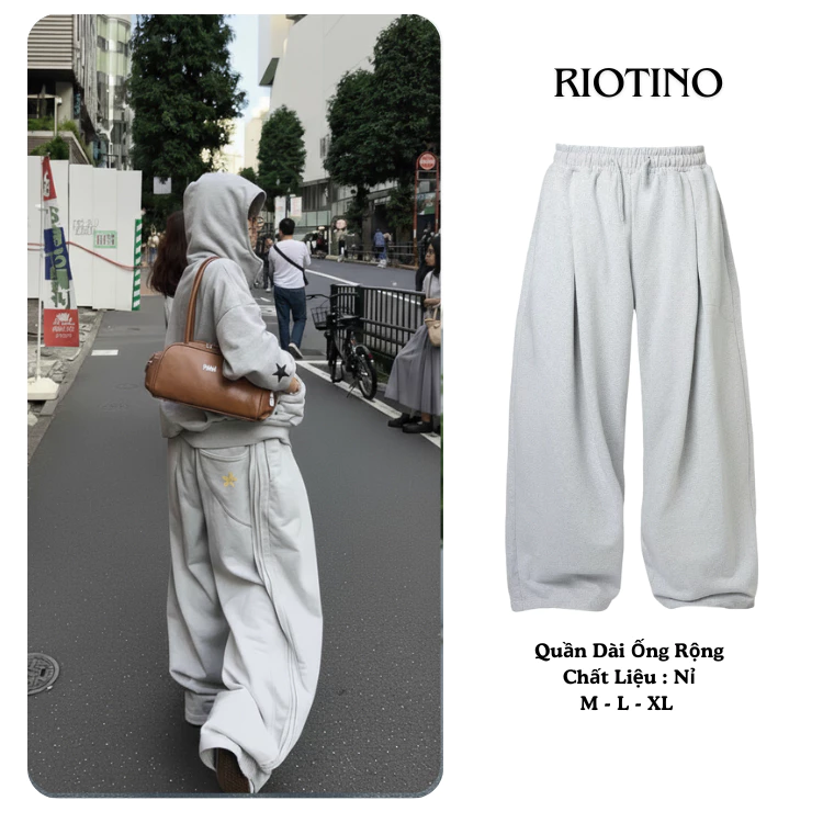 Quần Ống Rộng Unisex Nỉ Cao Cấp RIOTINO, Lưng Thun Dây Rút, Form Suông Thoải Mái, Giữ Ấm Mùa Lạnh QH01