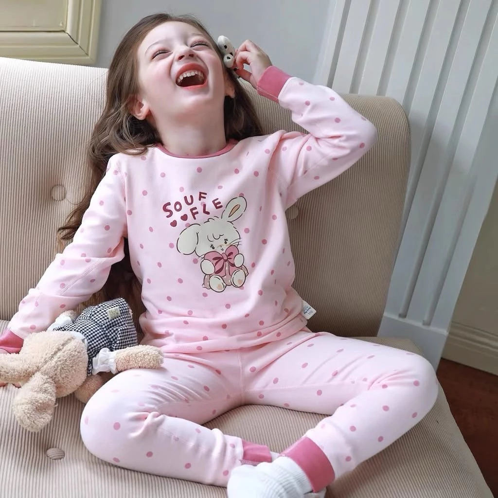 Đồ bộ dài tay thu đông cho bé gái Tukibaby sz 8-30kg, bộ ngủ cho bé gái cổ tròn bo gấu