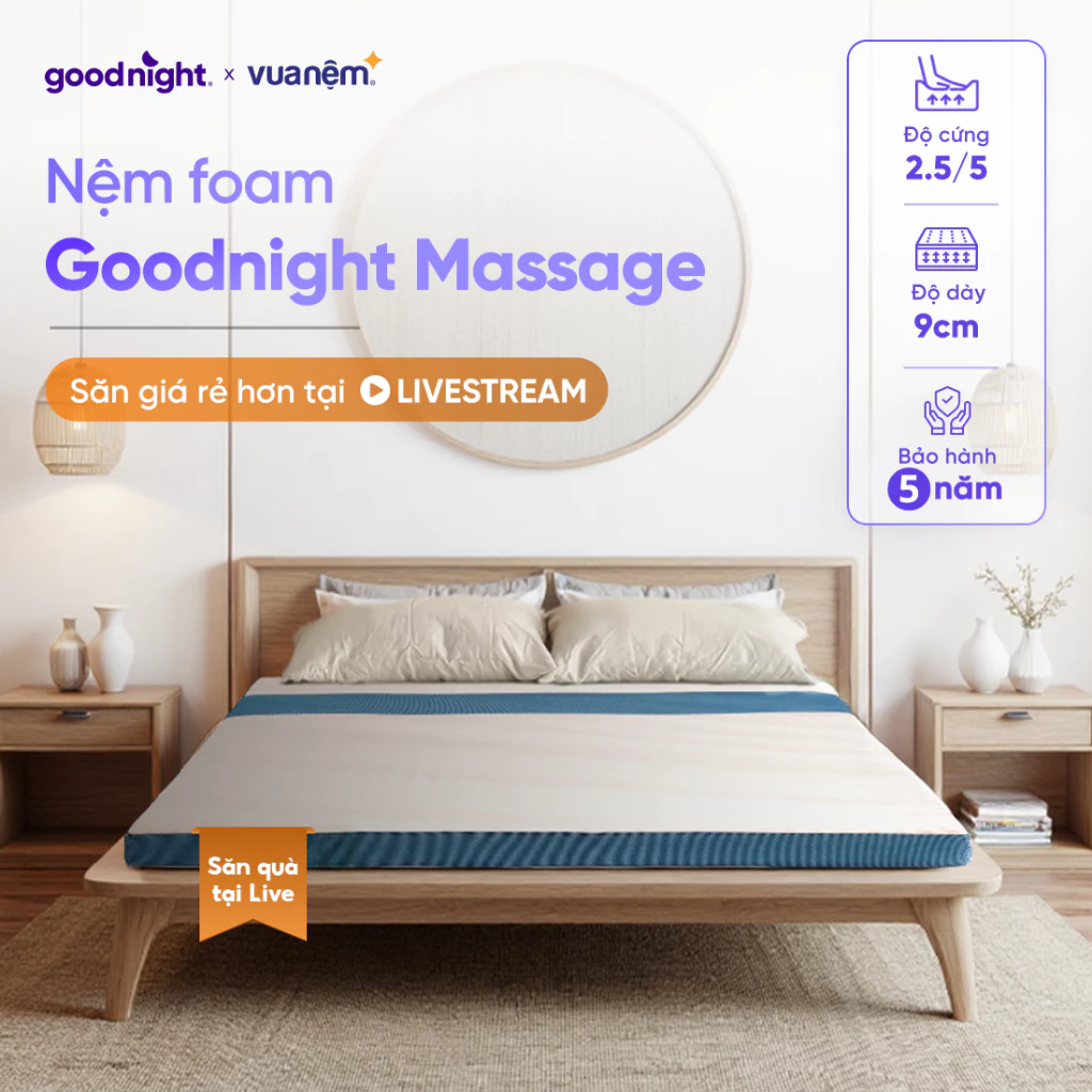 [SĂN QUÀ TẠI LIVE] Nệm Foam Cấu Trúc Lượn Sóng Goodnight Massage 9cm, nệm foam êm, nệm foam cao cấp