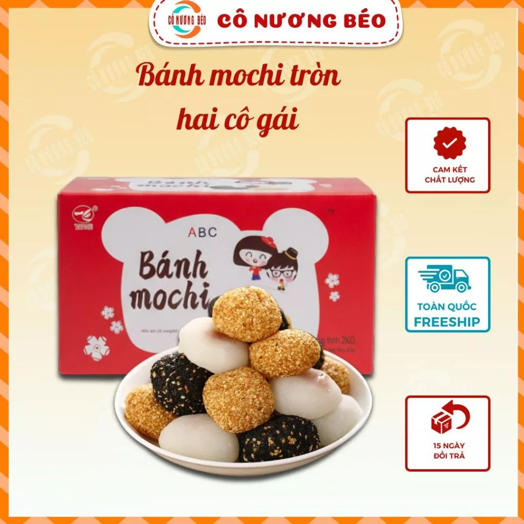 Bánh Mochi Hai Cô Gái  4 Vị Nhân Mè Đen Mè Trắng Đóng Gói Riêng Lẻ hộp 2kg Đồ ăn vặt cô nương béo
