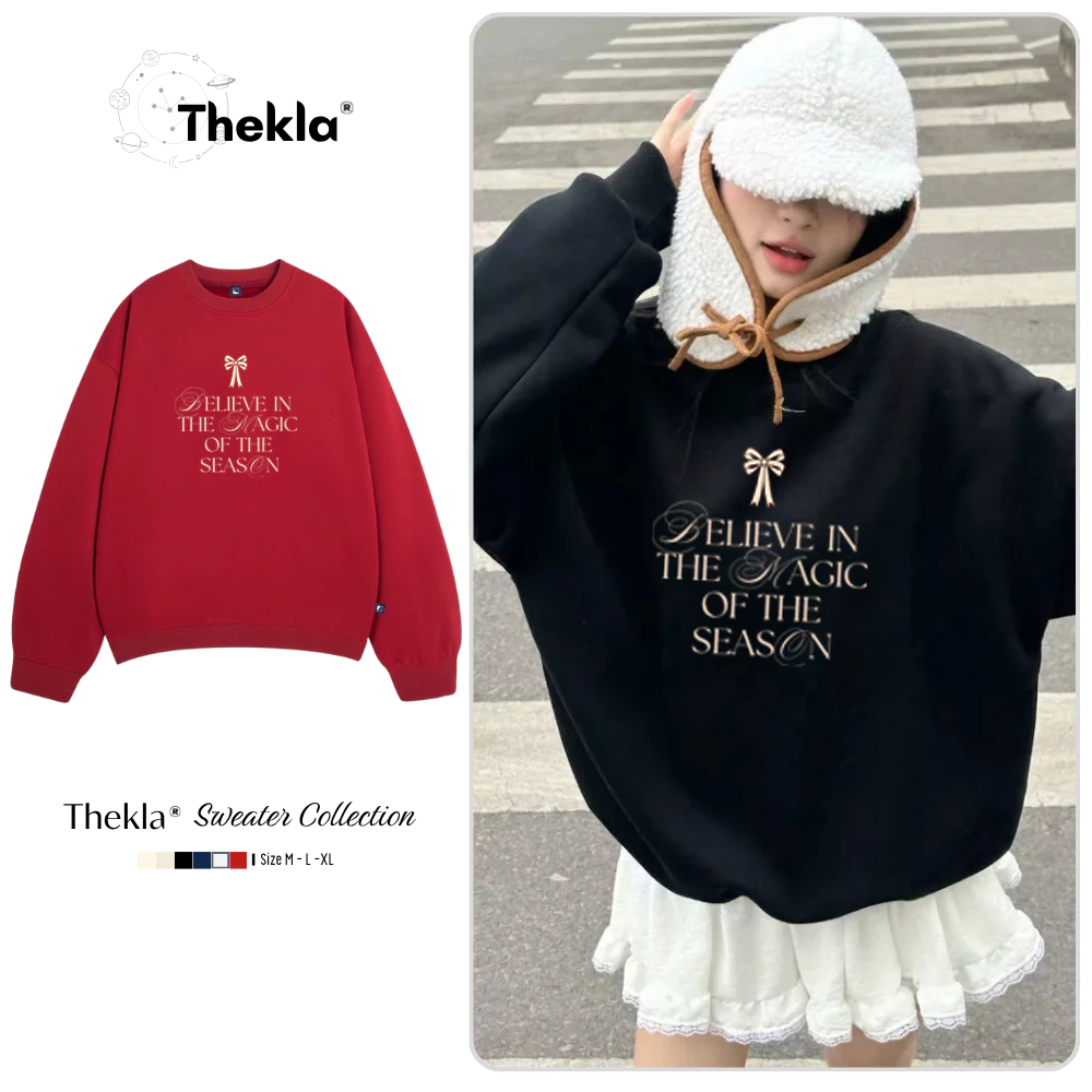 Áo Sweater THEKLA BST268 Hình Chữ Phép Màu - Áo Nỉ Lông Cáo Cao Cấp, Form Rộng Oversize