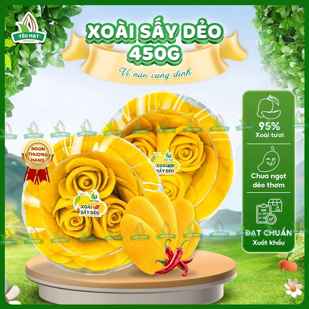 [HẢO HẠNG] Xoài Sấy Dẻo Nguyên Vị Muối Ớt Xếp Hoa Hồng Chua Ngọt Thơm 400G Yêu Hạt