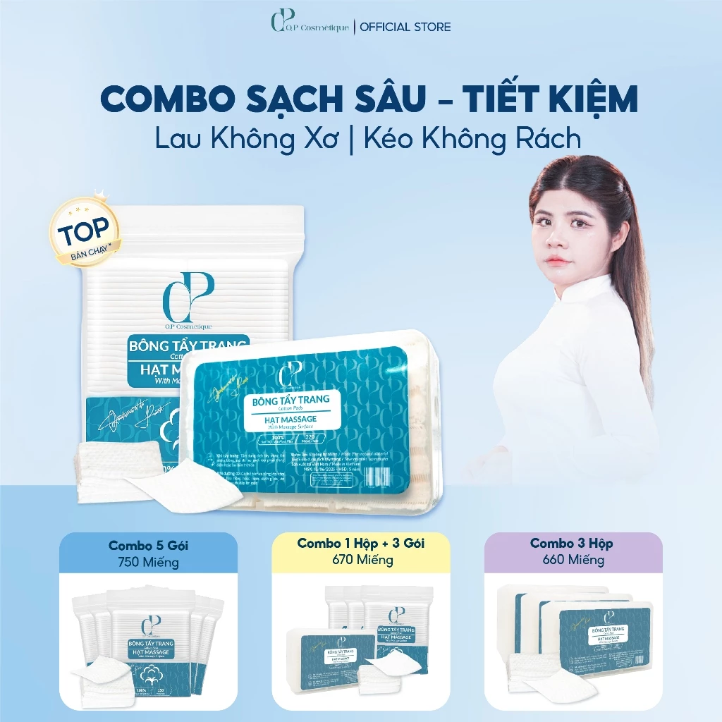 [ADS] Combo 5 Gói | 750 Miếng Bông Tẩy Trang Q.P Cosmétique Không Xơ Rách, Hạt Massage Sạch Sâu