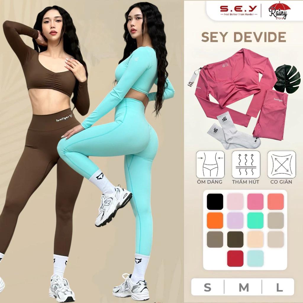 [ CHÍNH HÃNG BỘ S/M/L ] SEY DEVIDE- Bộ Đồ Tập Gym, Yoga Áo Crop Tay Dài Có Sẵn Mút Đệm Cao Cấp- Rainy Store