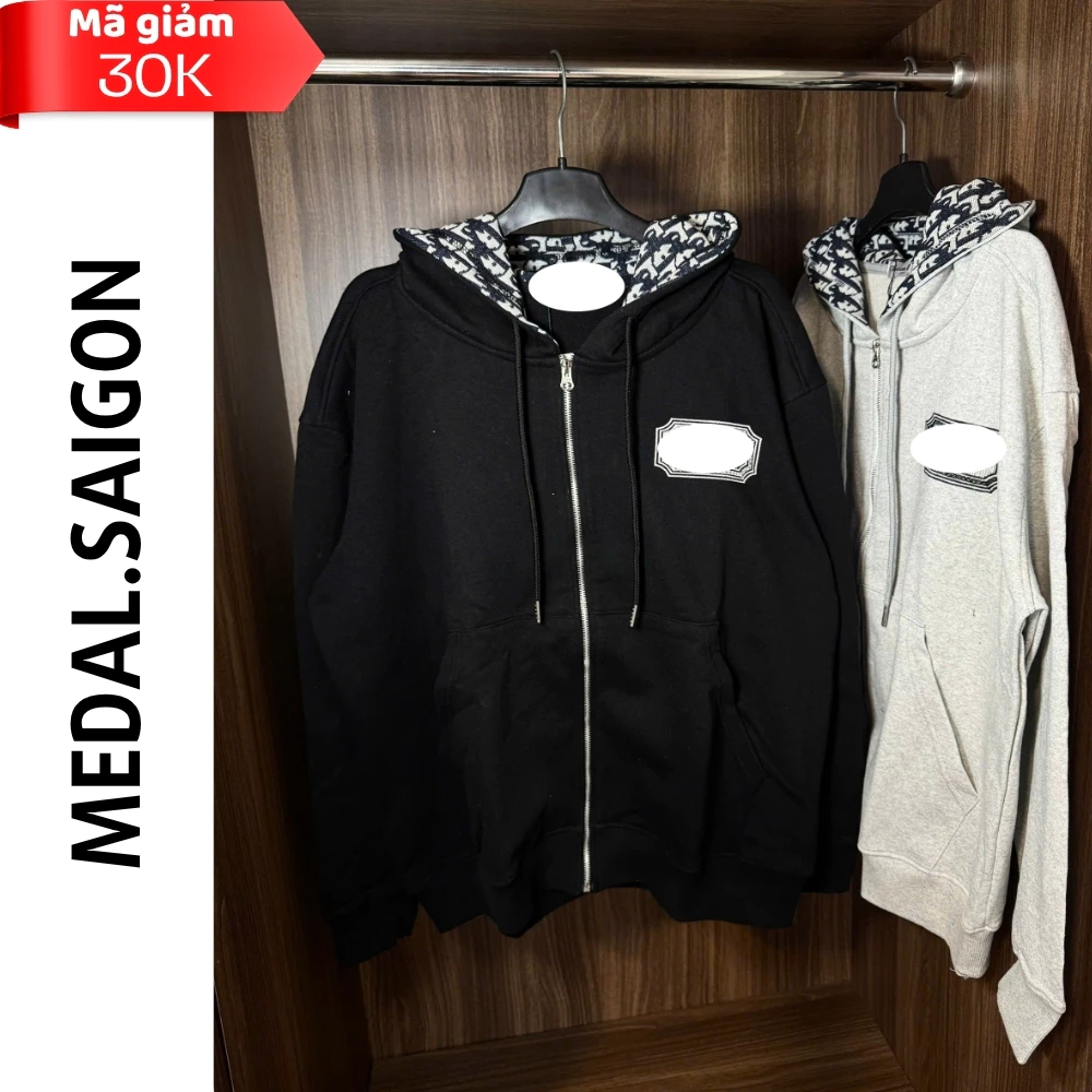 Áo Khoác Hoodie Zip Có Mũ Thêu Nổi Hình Ong – Phong Cách Đường Phố, Chất Cotton Hàn Mát Dày Dặn