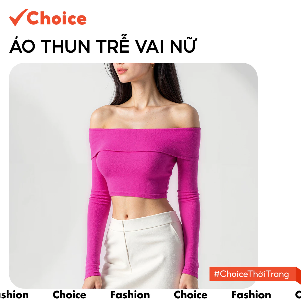 [Choice] Áo Thun Trễ Vai Nữ HT64 Dáng Ngắn, Màu Trơn, Thanh Lịch