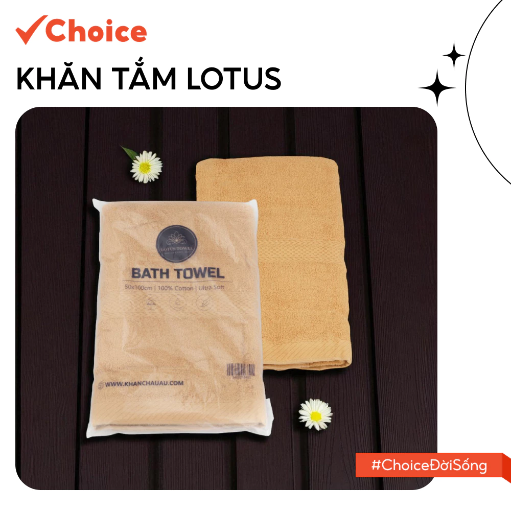 [Choice] Khăn Tắm Lotus LOTUS3 50x100cm, 100% Cotton Mềm Mịn Thấm Hút Không Đổ Lông , An Toàn Cho Da
