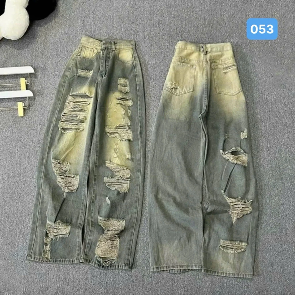 Quần jean baggy nữ suông màu xanh phong cách Ulzzang - Quần bò nữ ống rộng OBOKFASHION QBG053