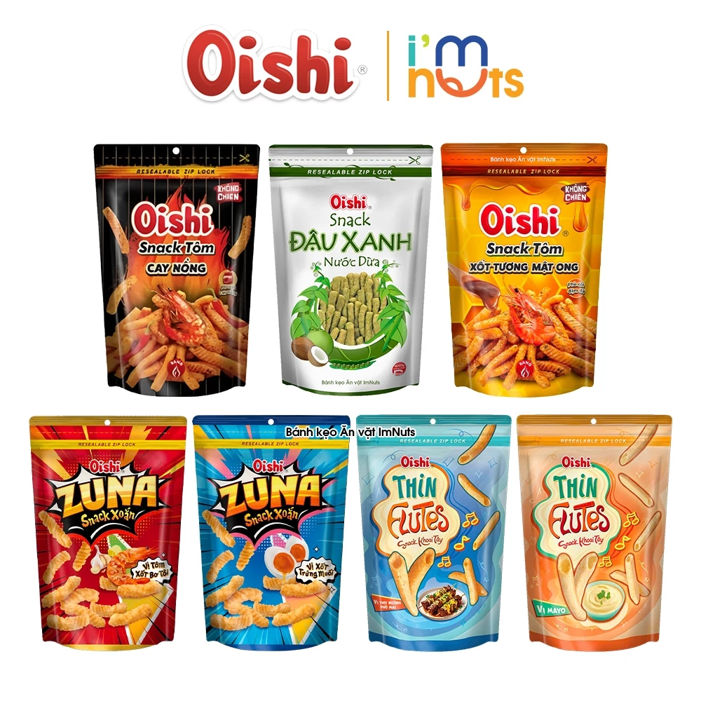 Combo 5 Gói Snack Oishi Đủ Vị Túi Zip Tiện Lợi