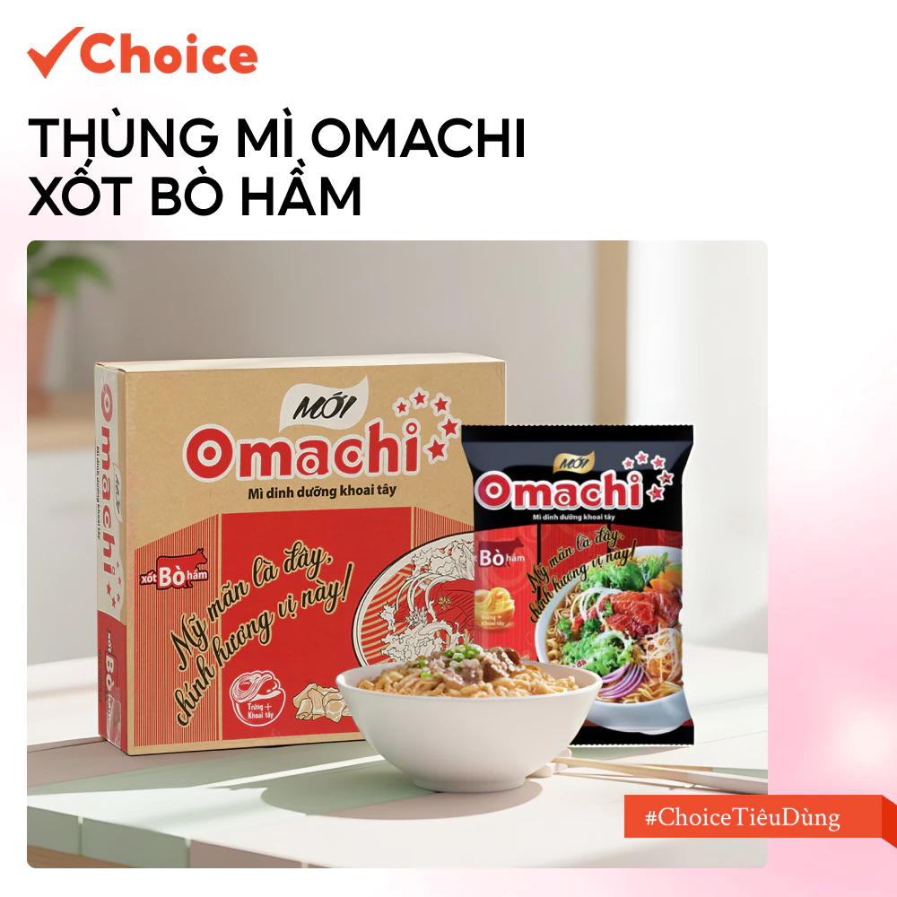[Choice] Mì Omachi Xốt Bò Hầm Masan PD205 Thùng 30 Gói x 80g
