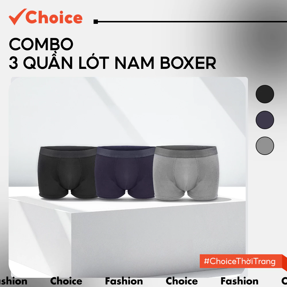 [Choice] Combo 3 Quần Lót Nam Boxer CBQLD01 Vải Thun Lanh (Màu Khác Nhau)