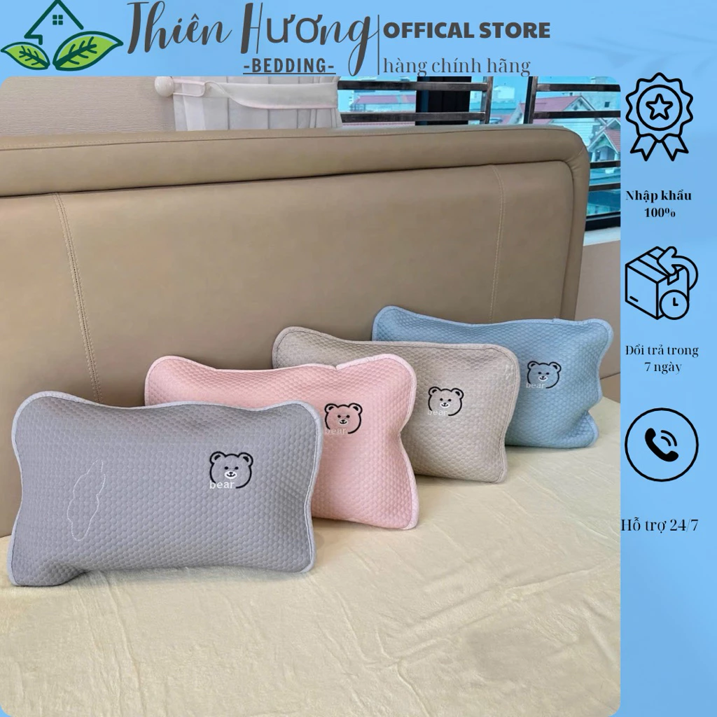 Gối Băng Lạnh Cho Bé Đi Học , Gối Đầu Trẻ Em Kích Thước 30x50cm Thêu Hình Gấu Dễ Thương