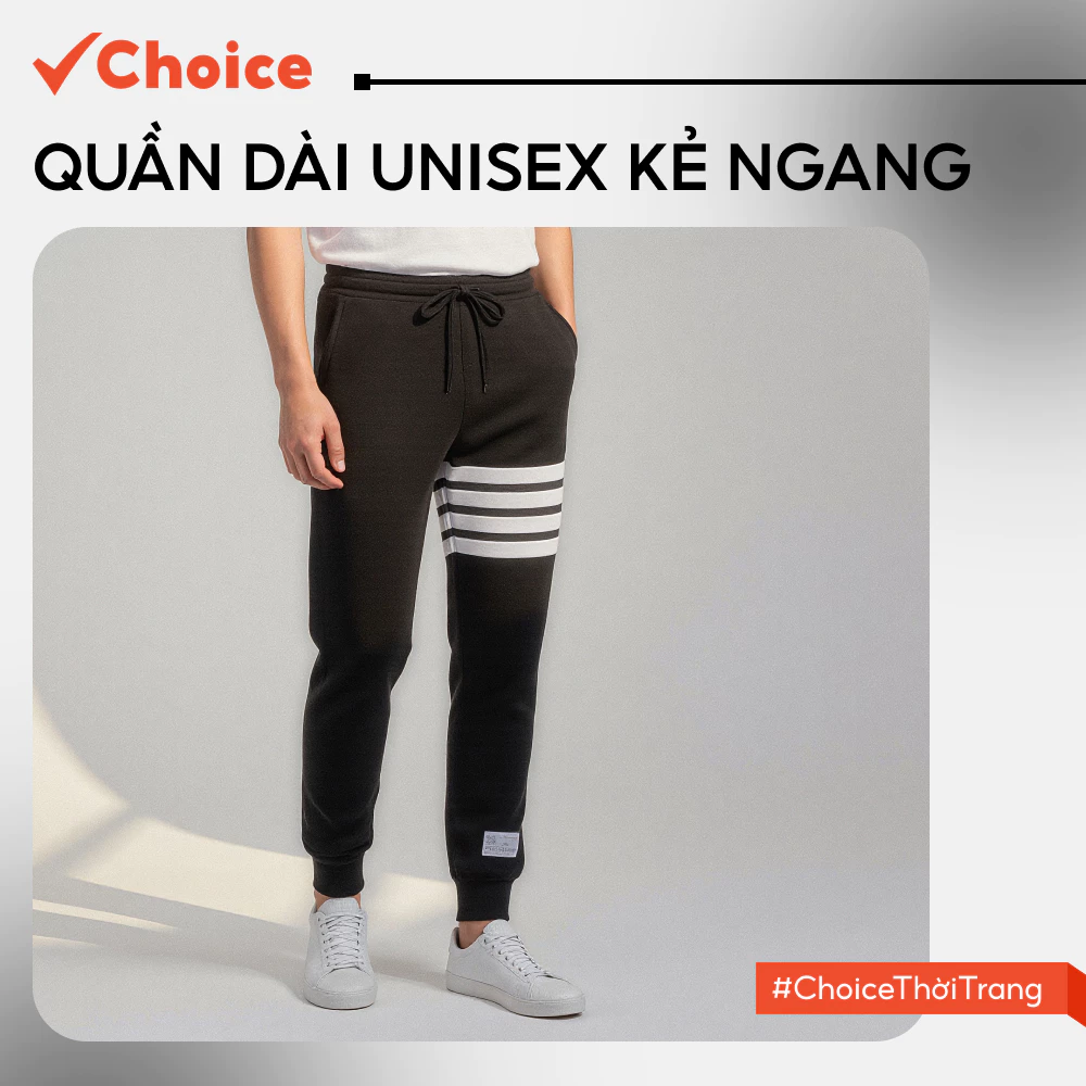 [Choice] Quần Dài Nam, Nữ NH97, 4 Kẻ Ngang, Bo Gấu, Cạp Chun, Phối Dây Rút Thời Trang