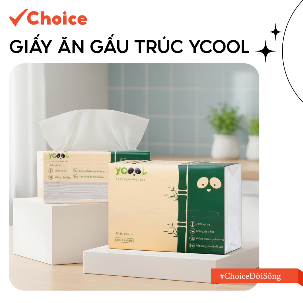 [Choice] Giấy ăn gấu trúc YCOOL B10HN01 Bịch 10 gói tre 300 tờ