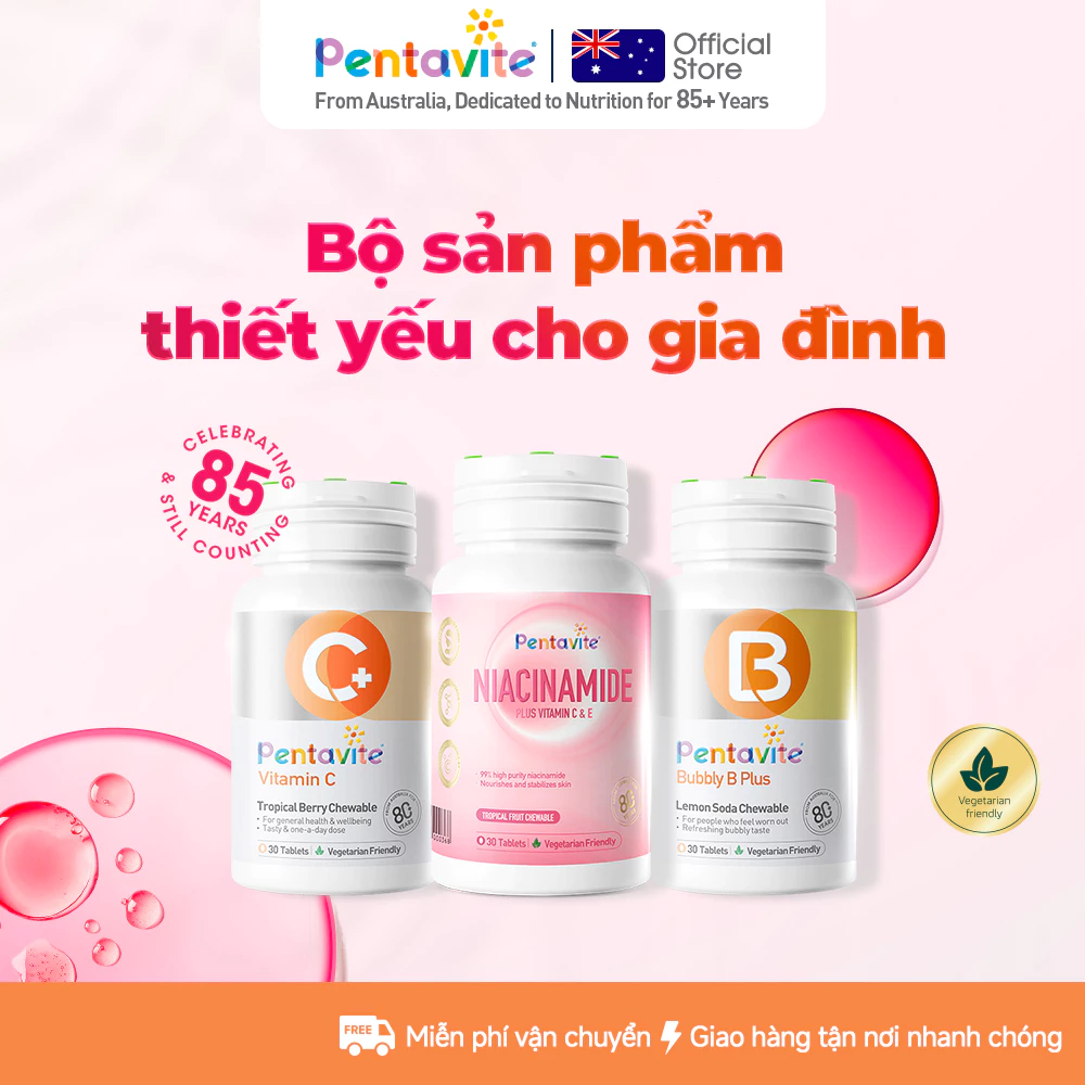 【Bộ sản phẩm thiết yếu cho gia đình】Bộ 3 chai Pentavite (Niacinamide + Vitamin B + Vitamin C) viên nhai 90 viên