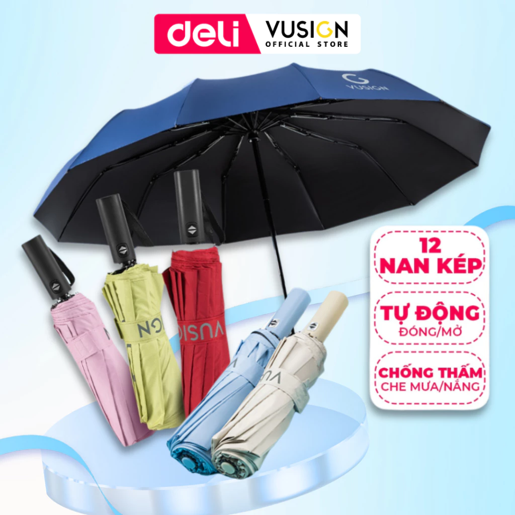 Ô Dù Che Mưa Đi Nắng Tự Động DELI 12 Nan Đôi ĐK 106 cm Ô Che Mưa Che Nắng Có Nút Đóng/Mở Thông Min Ô Dù Gấp Gọn Chống UV