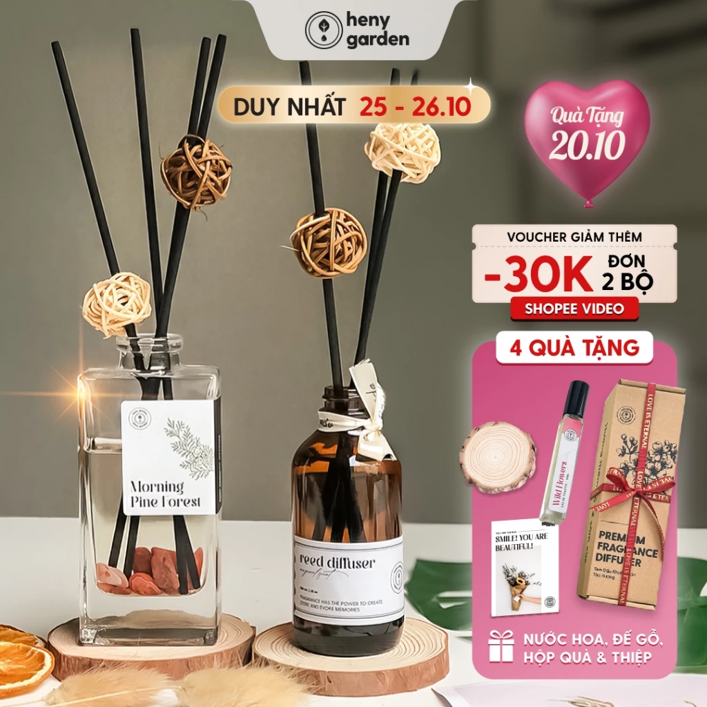 Tinh Dầu Thơm Phòng Khuếch Tán Cắm Que HENY GARDEN Mùi Hương Thư Giãn