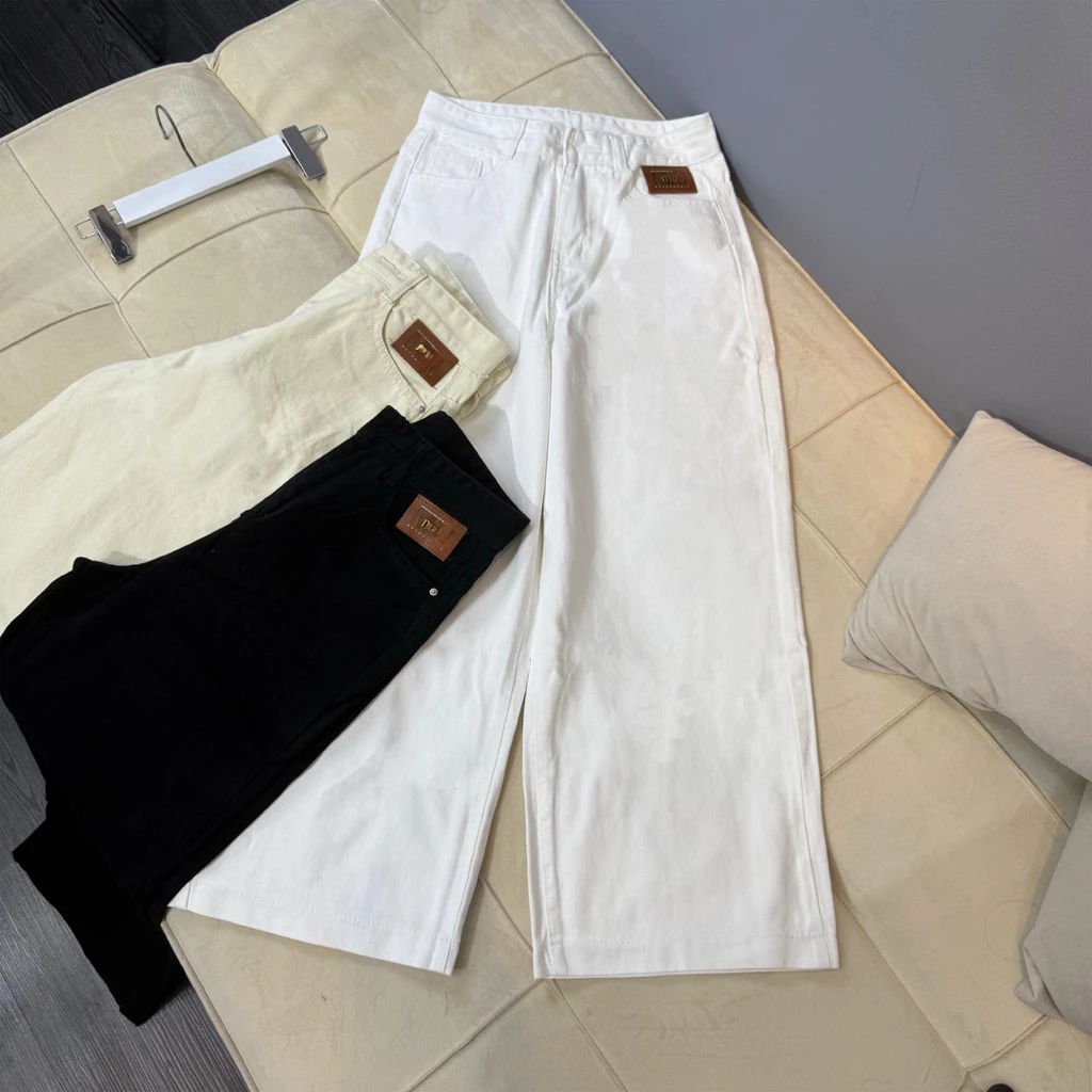 (92cm) Quần jean nữ suông rộng trơn logo túi  Shop Nhí ( 7115 )