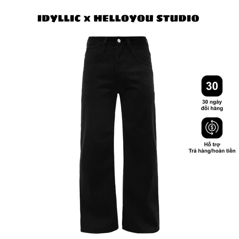 Quần Jean Ống Suông Rộng IDYLLIC Unisex Nam Nữ che khuyết điểm, tôn dáng màu đen – IDYLLIC Studio