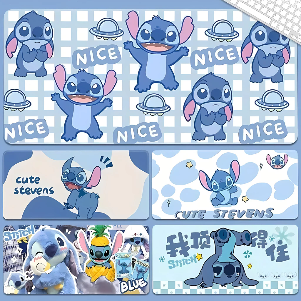 Lót Chuột Stitch Dễ Thương – Tấm Lót Bàn Làm Việc Cỡ Lớn, Họa Tiết Hoạt Hình Xanh Dương, Chống Trơn Trượt