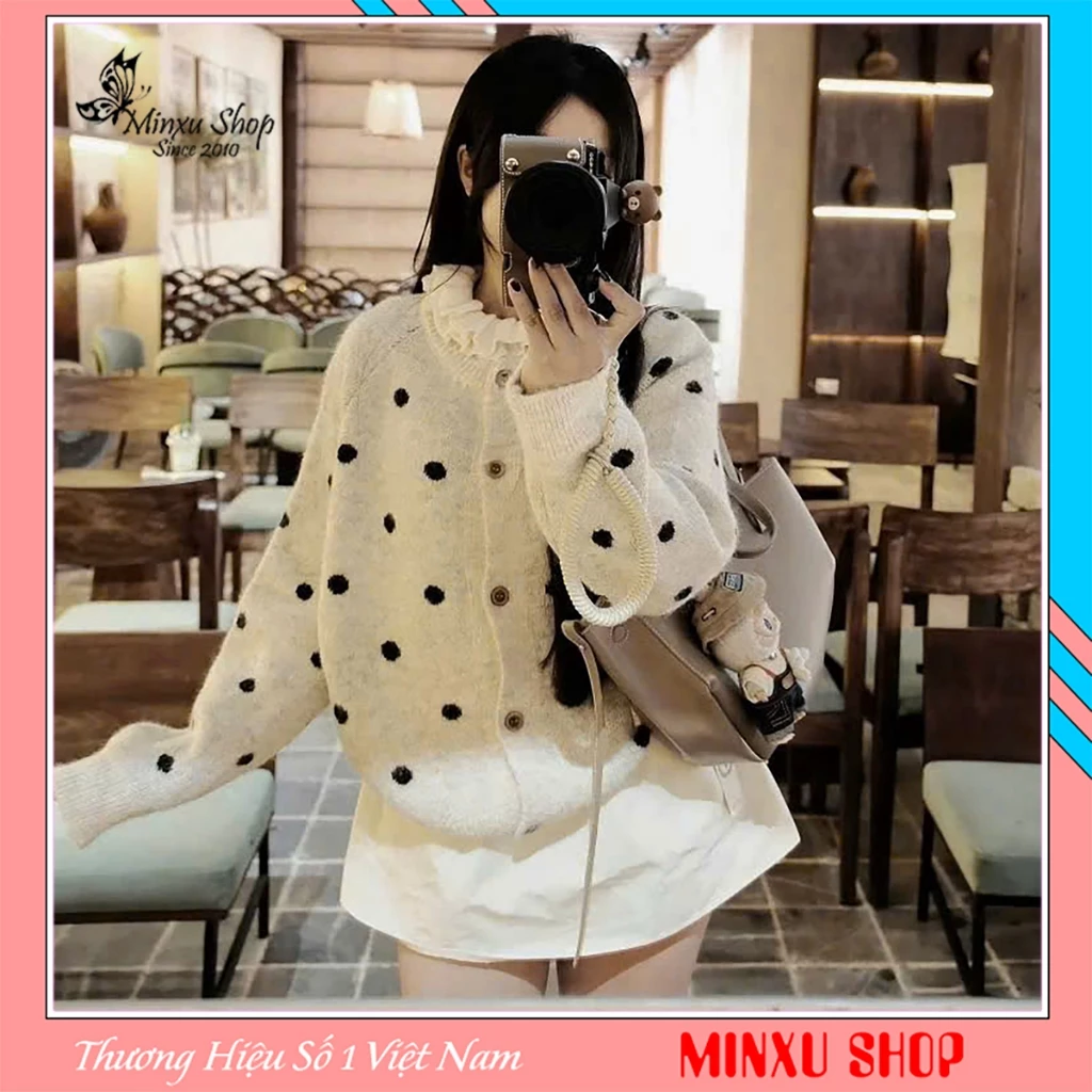 Áo Len Cardigan Nữ Họa Tiết Chấm Bi Hàng QC Minxu Shop TA80