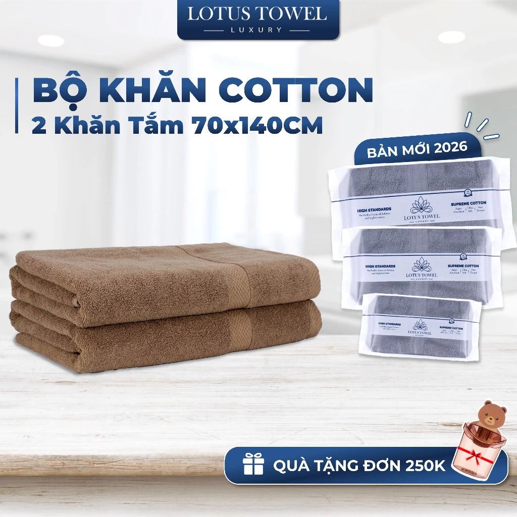 Bộ 2 Khăn Tắm 70x140cm LOTUSTOWEL, 100% Cotton Mềm Mịn, Thấm Hút Không Ra Màu