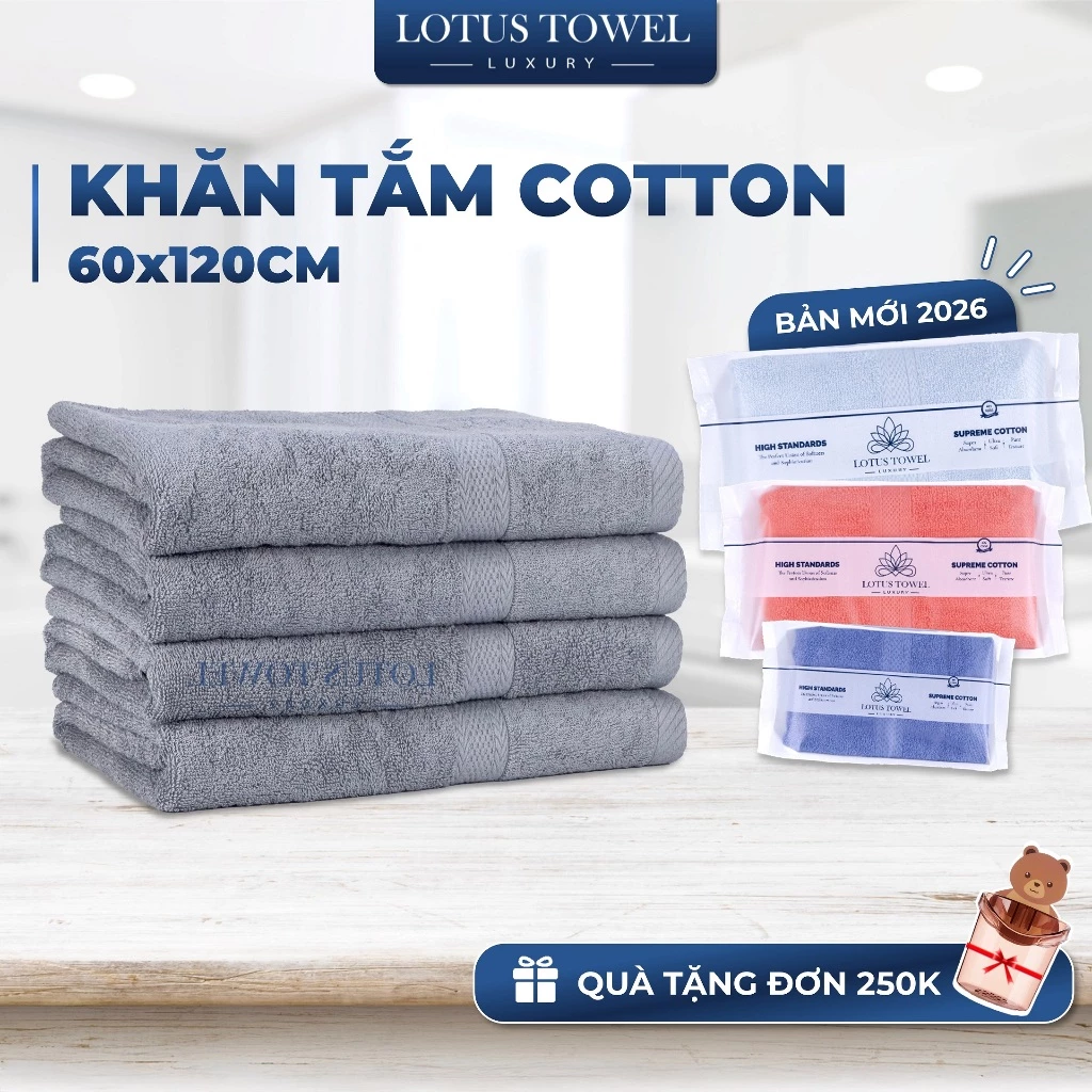 Khăn tắm LOTUSTOWEL 60x120cm, 100% COTTON, Siêu Mềm Mịn, Thấm Hút, Dày Dặn