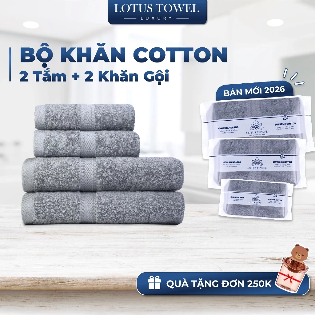 Combo Tắm Gội ( 2 Khăn Tắm - 2 Khăn Gội ) Hoàn Toàn Từ Cotton Tự Nhiên Cao Cấp Mềm Mịn Thấm Hút Không Ra Màu