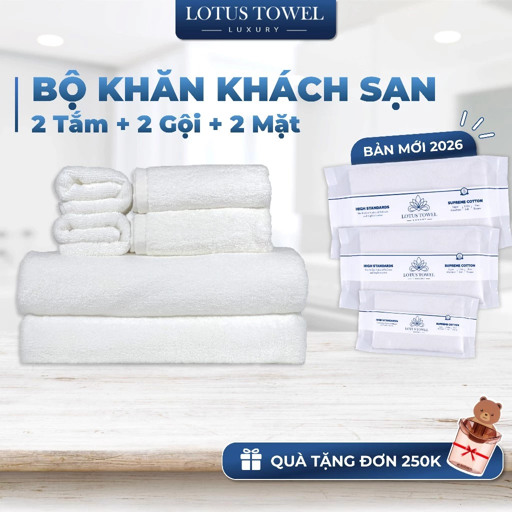 Combo 6 khăn KHÁCH SẠN màu trắng ( 2 khăn tắm cỡ 60x120cm), Hoàn Toàn Từ Cotton Tự Nhiên, siêu mềm mịn, thấm hút