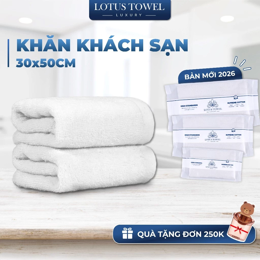 Khăn mặt KHÁCH SẠN màu trắng 30x50cm, Hoàn Toàn Từ Cotton Tự Nhiên, siêu mềm mịn, thấm hút, dày dặn - LOTUSTOWEL