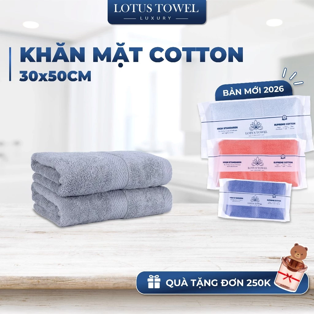 Khăn mặt LOTUSTOWEL 30x50cm, 100%, siêu Mềm Mại, Thấm Hút, Dày Dặn