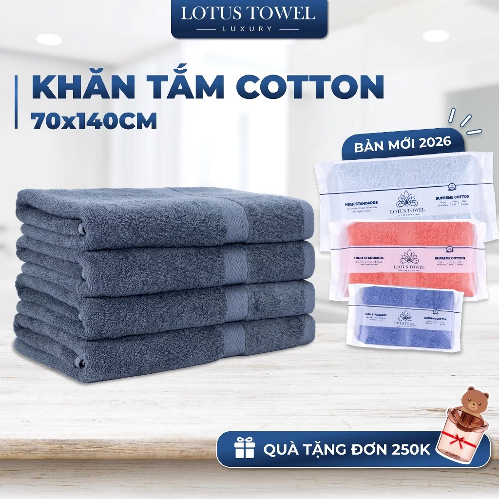 Khăn Tắm Cỡ Lớn 70x140cm LOTUS Hoàn Toàn Từ Cotton Tự Nhiên Cao Cấp Mềm Mịn Thấm Hút Không Ra Màu