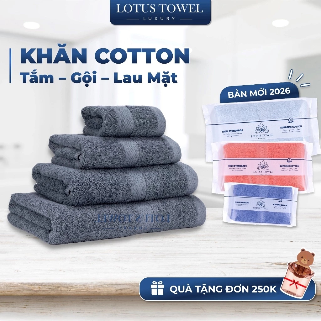 Lẻ khăn Tắm, Gội, Lau Mặt LOTUS Hoàn Toàn Từ Cotton Tự Nhiên Mềm Mịn Thấm Hút Không Ra Màu Dùng Cho Gia Đình Spa