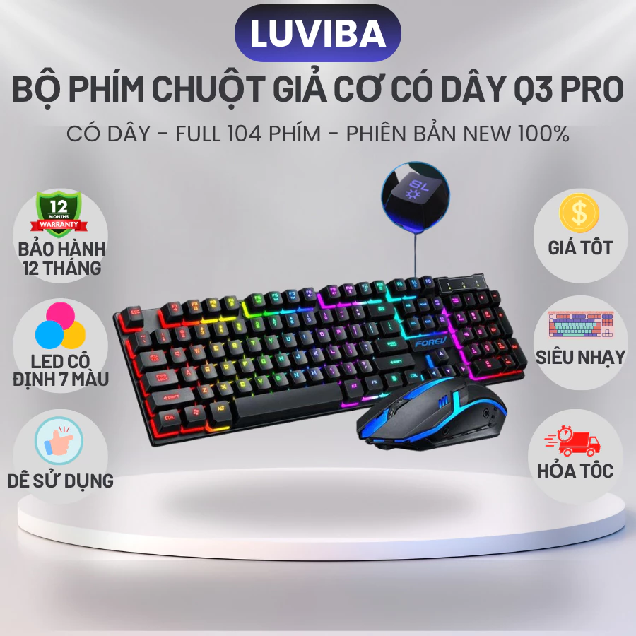 Bàn phím máy tính có dây laptop giả cơ gaming Led giá rẻ LUVIBA Q3 Pro