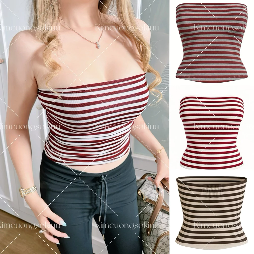 Kimcuongsokiuu – Áo Ống Thun Sọc Borip Co Giãn Chun Lưng Cố Định