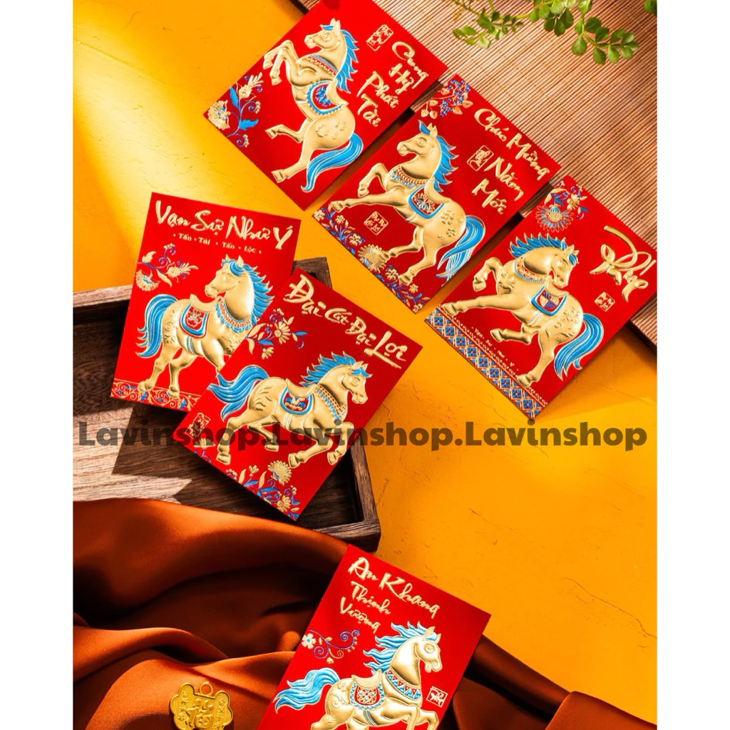 Combo 30 bao lì xì Tết mẫu mini 8x11cm giấy nhung chữ đỏ in nổi truyền thống
