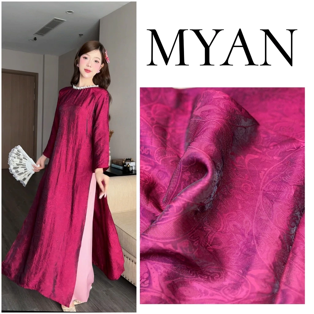 Áo dài Tết TƯỜNG XUÂN, cách tân dáng suông cổ đính ngọc trai cao cấp - Áo Dài Mỹ An