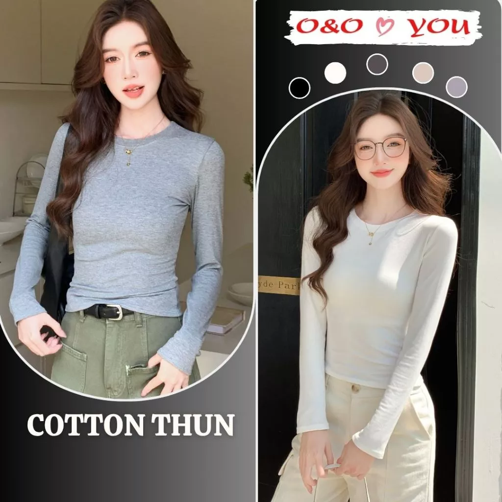 H583 Áo Thun Dài Tay Nữ Cổ Tròn Basic Form Ôm Nhẹ, Chất Cotton Co Giãn Mềm Mịn Dễ Phối Nhiều Màu