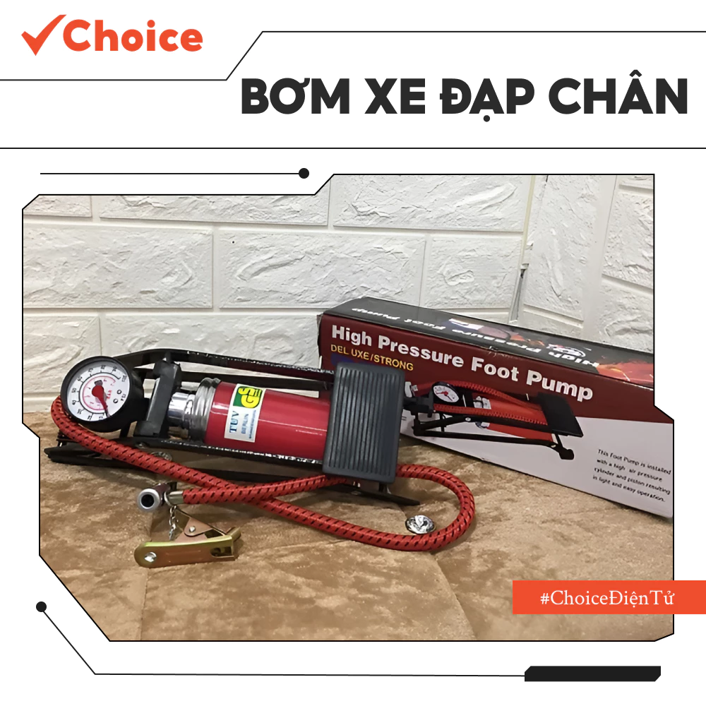 [New] [Choice] Bơm Xe Đạp Chân HTD38 Pittong 1 Bình Đỏ Bền Đẹp