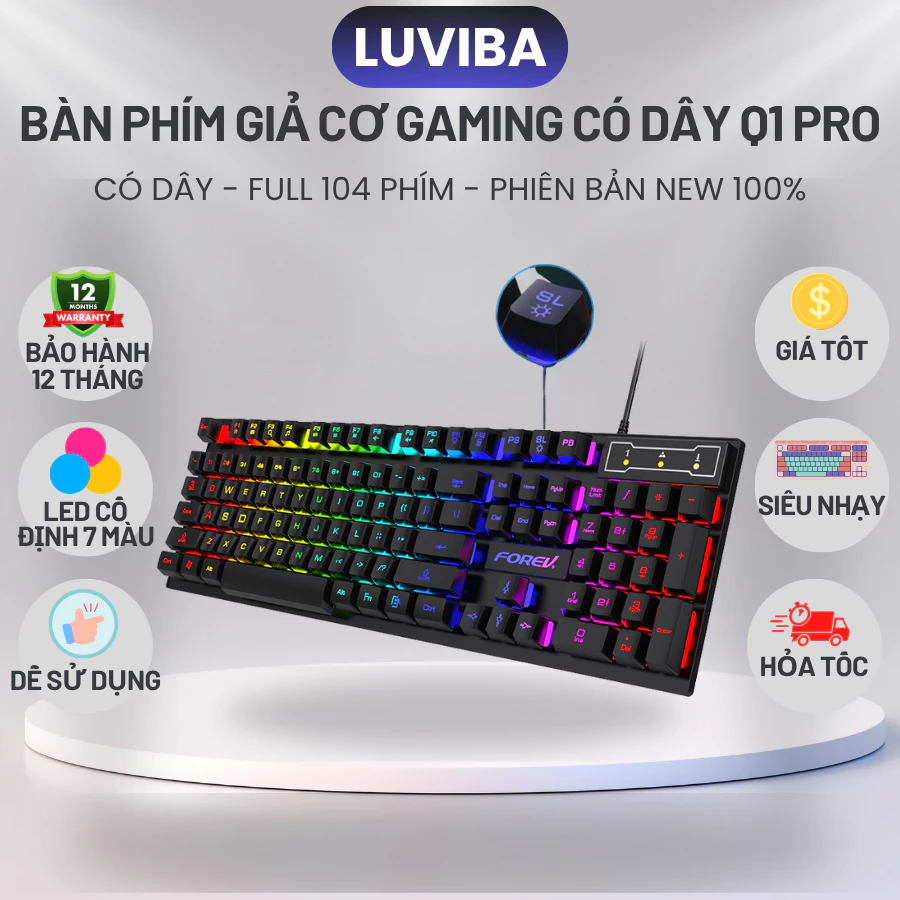 Bàn phím có dây máy tính laptop giả cơ gaming Led giá rẻ LUVIBA Q1 Pro