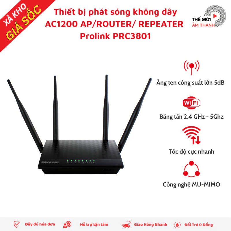 Bộ Phát Wifi Prolink PRC3801 - Router Wifi 2 Băng Tần, Tốc Độ Cao, Sóng Mạnh  - THẾ GIỚI ÂM THANH