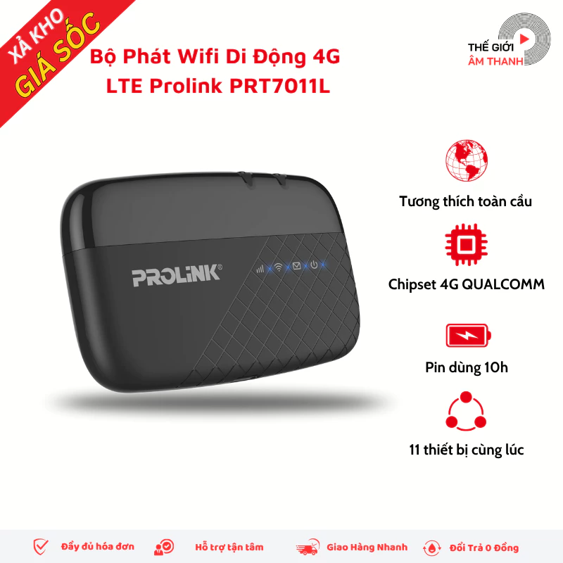 Bộ Phát Wifi Di Động Từ Sim 4G  Prolink PRT7011L - Pin 10 Tiếng, Sử Dụng 185 Quốc Gia   - THẾ GIỚI ÂM THANH