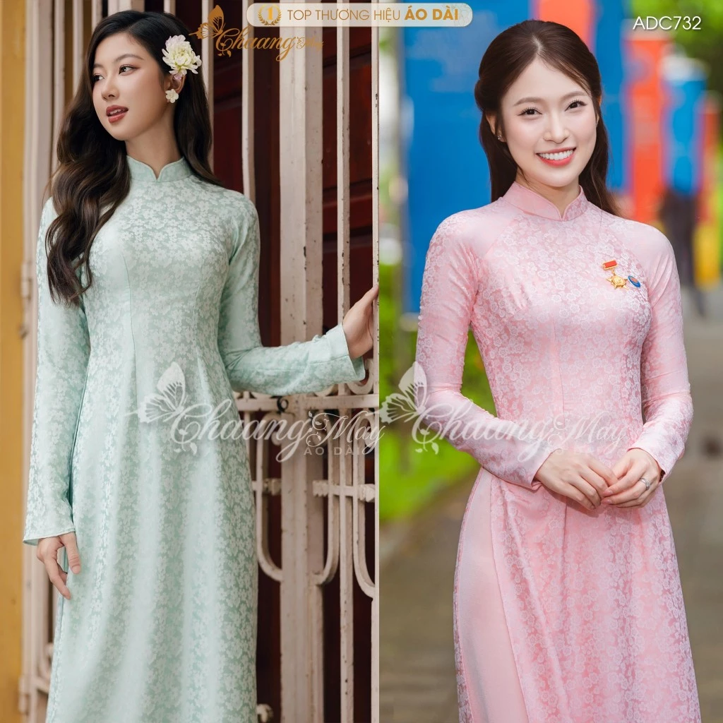 Áo dài truyền thống Khánh Vy gấm Thanh Liễu ADC732 may sẵn cô giáo viên dự tiệc cưới hỏi lễ tết đẹp