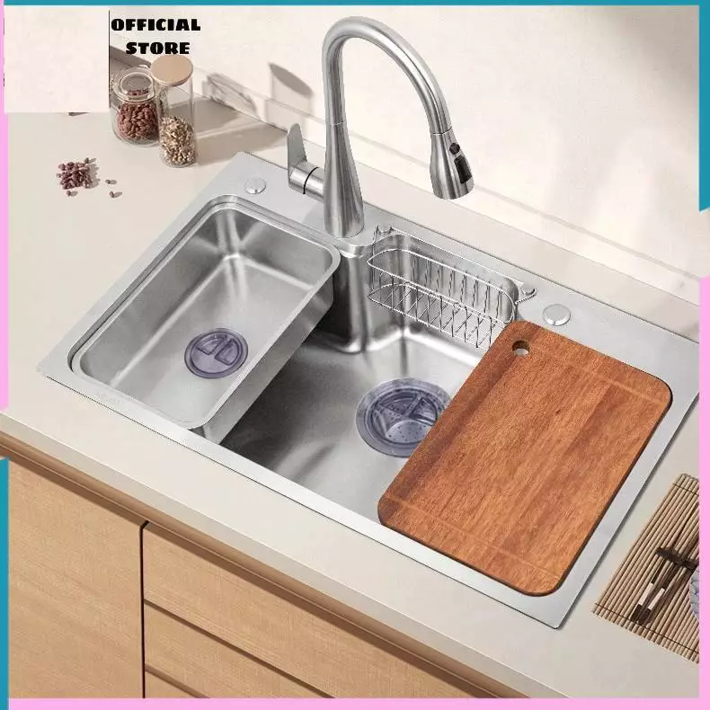 Chậu Rửa Bát 1 Lato Hố Bán Nguyệt 78*48 Kiểu Dáng Nhật Bản Inox SUS304 Vân Sần Chống Bám Dính BH 10 Năm