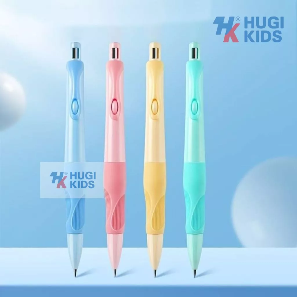 Combo 2 Cây Bút Chì Bấm Cá Heo – Ngòi 2mm Độ Đậm 2B, Định Vị Tay Cầm Cho Bé, Tặng Kèm 10 Ngòi Thay
