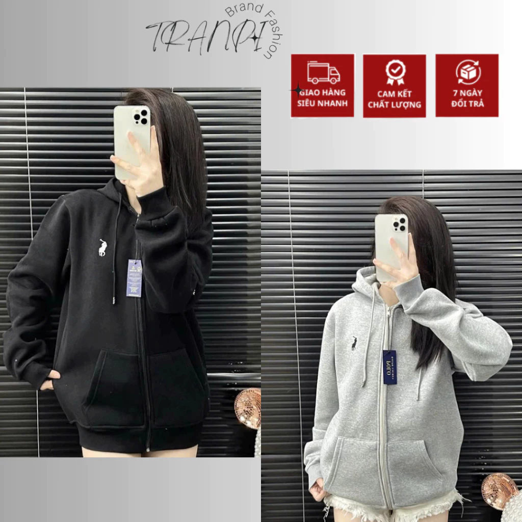 Áo Khoác Nỉ Hoodie Zip Thêu Ngựa Form Rộng Nam Nữ Unisex, Áo Hoodie Khoá Kéo Có Mũ Cao Cấp Chất Nỉ Bông Trần Dày Dặn