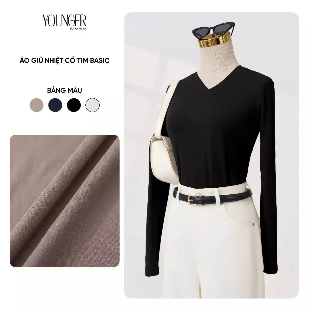 Áo giữ nhiệt nữ YOUNGER BY CARDINA chất liệu nỉ bông cotton cổ tim dài tay 5YAHF10