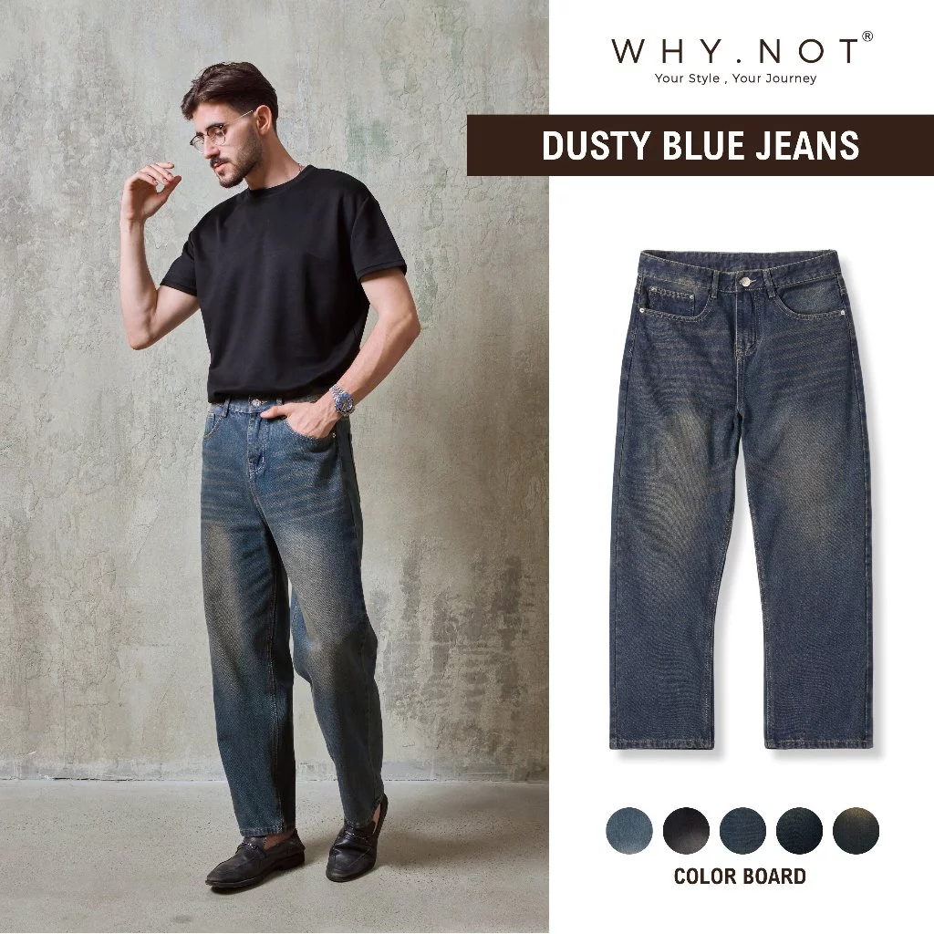 Quần Jean Nam WHY NOT Màu Dusty Blue - Quần Jeans Nam Ống Rộng Màu Xanh Đậm Có Bigsize WHYNOT