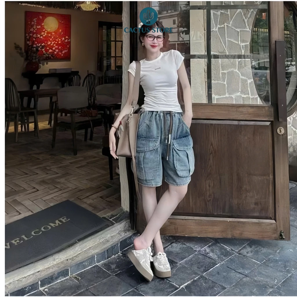 (QN-200 ) Quần Short Ngố  Nữ Túi hộp Trend, Quần Ngố jean cạp chun co giãn thoải mái