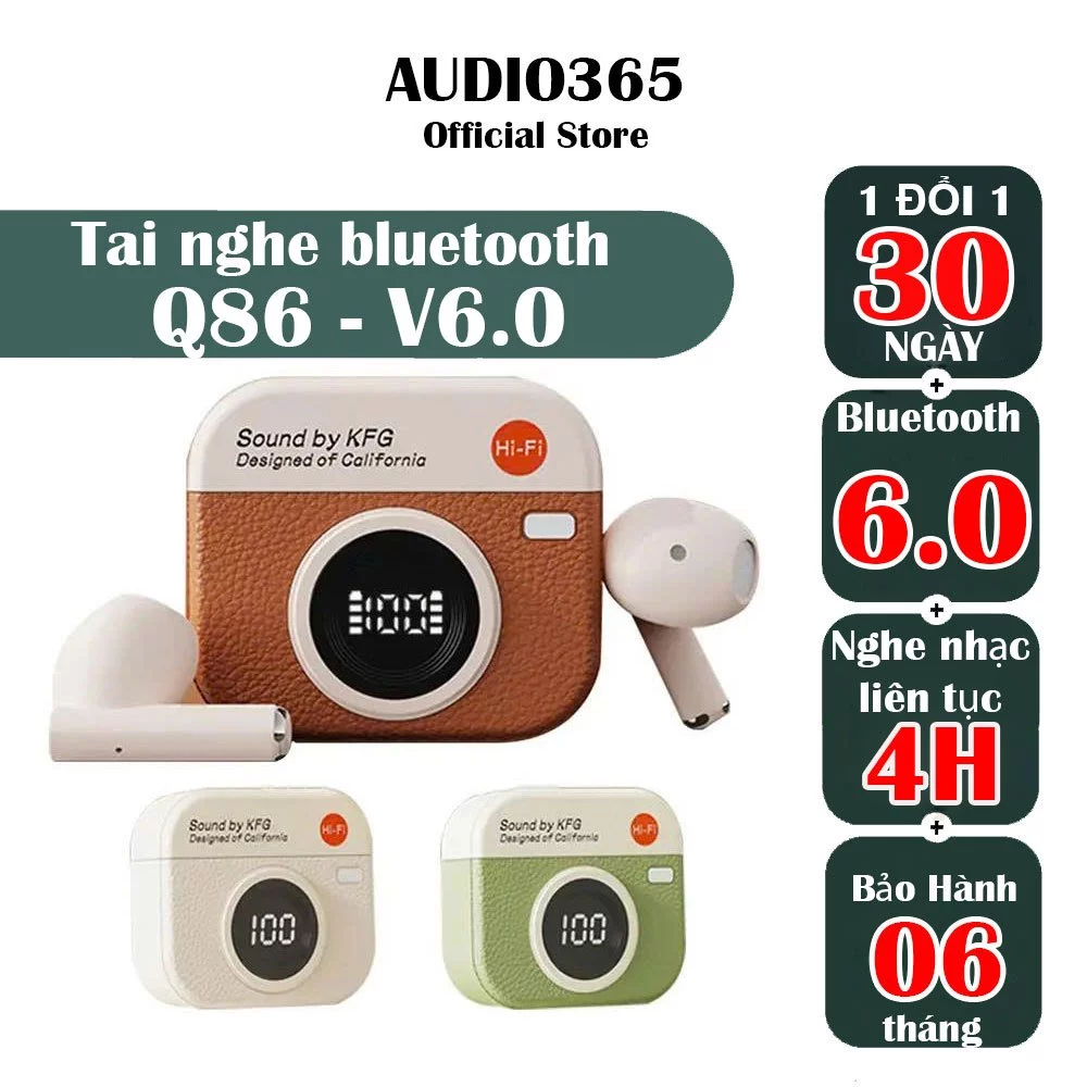 Tai nghe bluetooth 6.0 Q86 không dây cảm ứng,  âm thanh Hifi, thiết kế trẻ trung, bass cực hay - AUDIO365